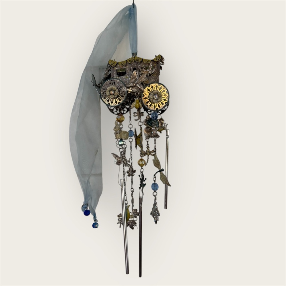 Kirks Folly fairytale fairy cat and flower accent  carriage Wind Chime